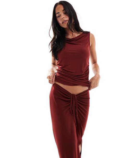 Vero Moda slinky sleevless slash neck tank top in burgundy - part of a set