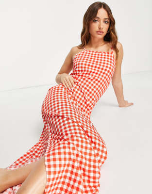 Vero Moda slip midi dress in red gingham