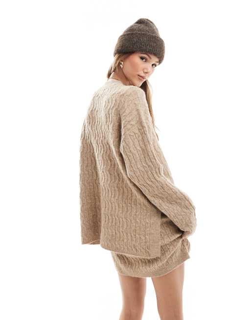 Vero Moda slouchy cable knit jumper co-ord in camel ASOS