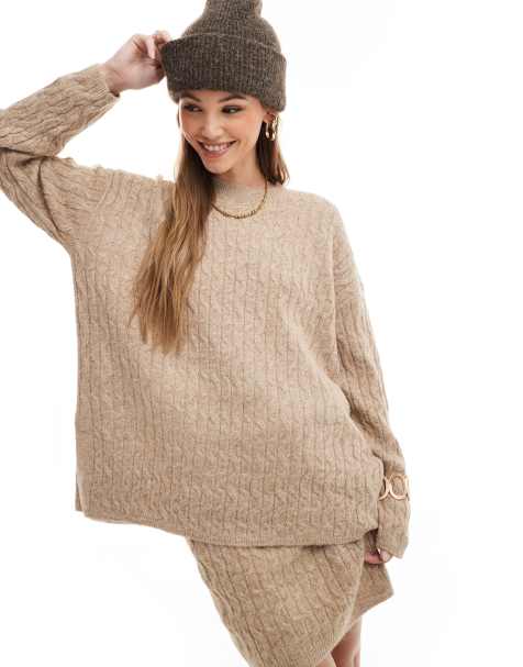 Vero Moda slouchy cable knit jumper in camel (part of a set) - view 1