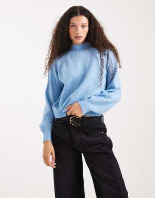 Vero Moda Slouchy High Neck Sweater In Blue