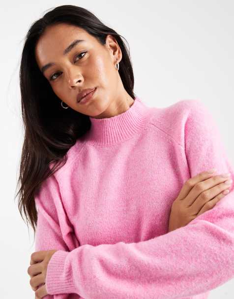 Vero Moda slouchy high neck sweater in pink melange - view 1