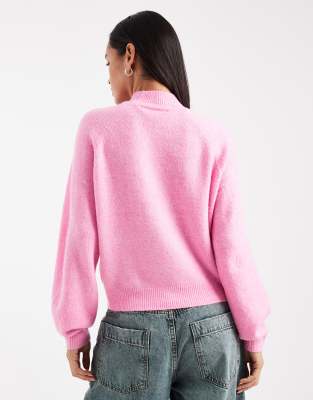 Vero Moda Slouchy High Neck Sweater In Pink