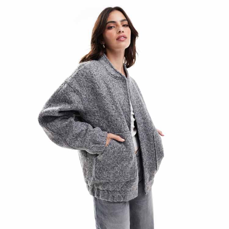Vero Moda slouchy textured bomber jacket in medium gray | ASOS