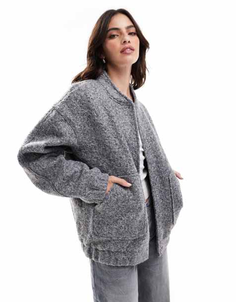Vero Moda slouchy textured bomber jacket in medium grey - view 1