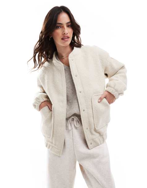 Vero Moda slouchy textured bomber jacket in oatmeal - view 1
