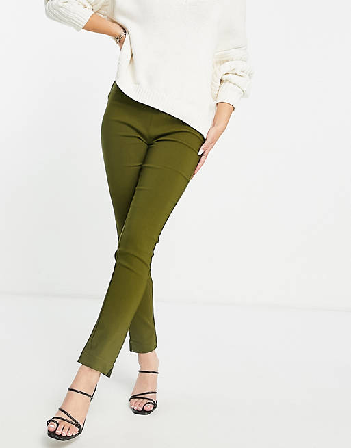 Vero Moda - Smalle broek met hoge taille in khaki
