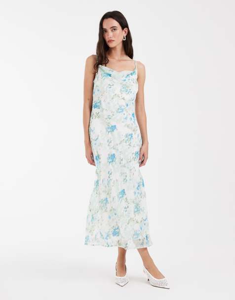 Vero Moda - Smilla - Blå cami-midikjole med vandfaldsudskæring og blomsterprint i chiffon - view 1