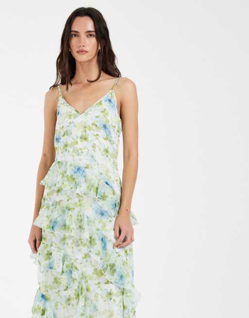 Vero Moda Smilla Chiffon cami ruffle detail midi dress in pretty light blue based floral print, 2 of 4