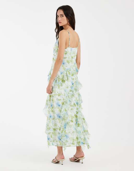 Vero Moda Smilla Chiffon cami ruffle detail midi dress in pretty light blue based floral print, 4 of 4