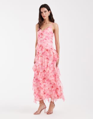 Vero Moda Smilla Chiffon Cami Ruffle Detail Midi Dress In Pink