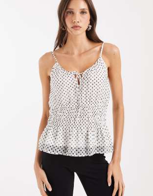 Vero Moda Smilla Chiffon Cami Top With Elastic Waist In Neutral