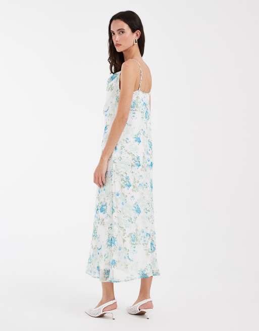 Vero Moda Smilla chiffon cowl neck cami midi dress in blue floral print, 4 of 4