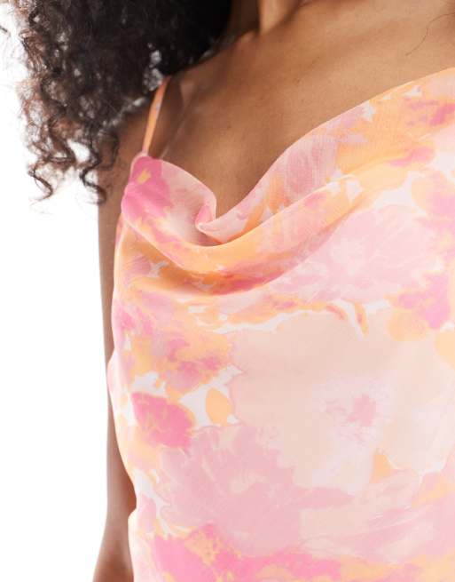 Vero Moda Smilla cowl neck cami top in pink blurred floral, 4 of 4
