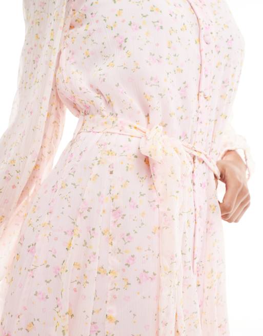 Vero Moda Smilla flippy belted shirt dress in pink ditsy floral, 3 of 4