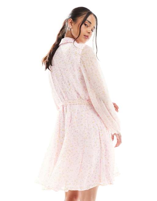 Vero Moda Smilla flippy belted shirt dress in pink ditsy floral