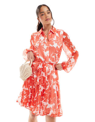 Vero Moda Smilla flippy belted shirt dress in red floral