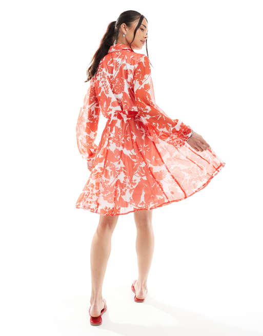 Vero Moda Smilla flippy belted shirt dress in red floral, 4 of 4
