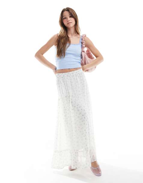 Vero Moda – Smilla – Gestufter Midirock mit Blümchenmuster in Blau - view 1