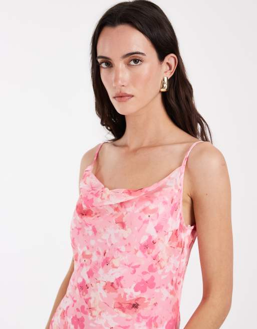 Vero Moda – Smilla – Rosa, blommig midiklänning i chiffong med draperad ringning och smala axelband, 3 av 4