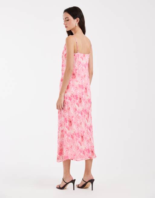 Vero Moda – Smilla – Rosa, blommig midiklänning i chiffong med draperad ringning och smala axelband, 4 av 4