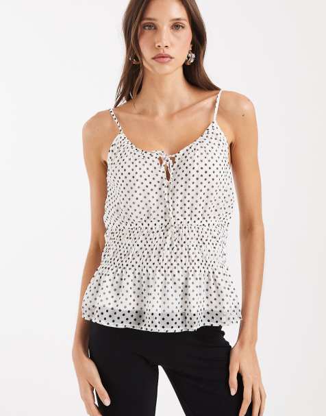 Vero Moda - Smilla - Top blanco de tirantes con estampado de lunares negros y cinturilla elástica de chifón - view 1