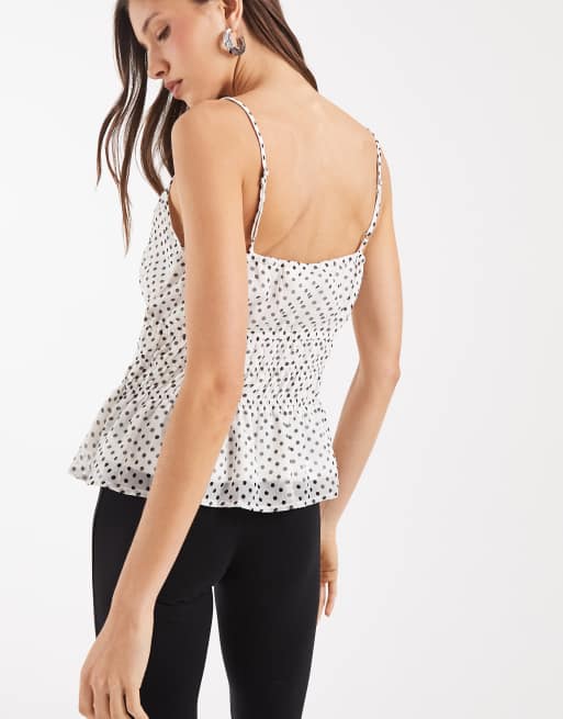 Vero Moda - Smilla - Top blanco de tirantes con estampado de lunares negros y cinturilla elástica de chifón, 4 de 4