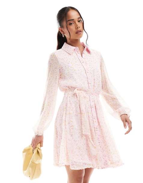 Vero Moda - Smilla - Vestito camicia morbido rosa a fiorellini con cintura - view 1