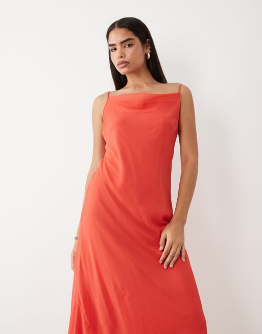 Vero Moda - Smilla - Vestito midi con scollo ad anello in chiffon rosso con spalline sottili, 3 di 4