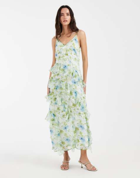 Vero Moda - Smilla - Vestito midi con spalline sottili e volant in chiffon blu chiaro con stampa floreale - view 1