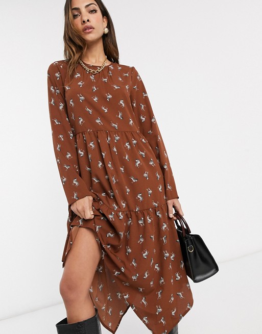Vero Moda smock midi dress with in rust zebra print