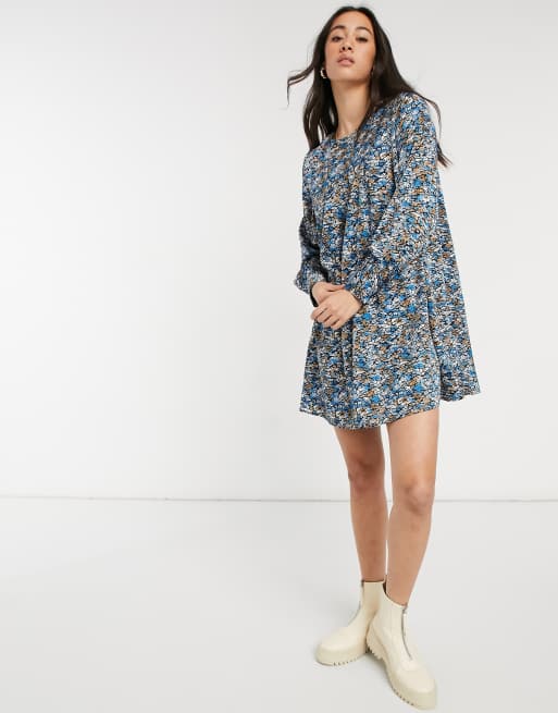 Vero Moda smock mini dress in blue abstract print | ASOS