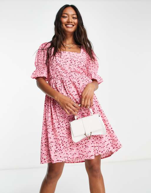 Vero Moda smock mini dress in ditsy pink floral print | ASOS