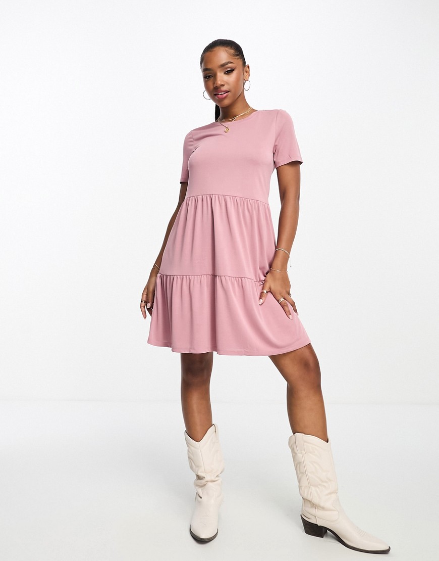 Vero Moda smock mini dress in dusty rose-Pink