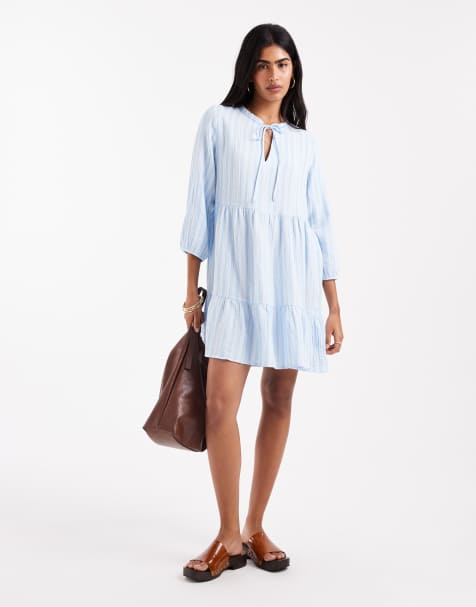 Vero Moda smock mini dress in pale blue stripe - view 1