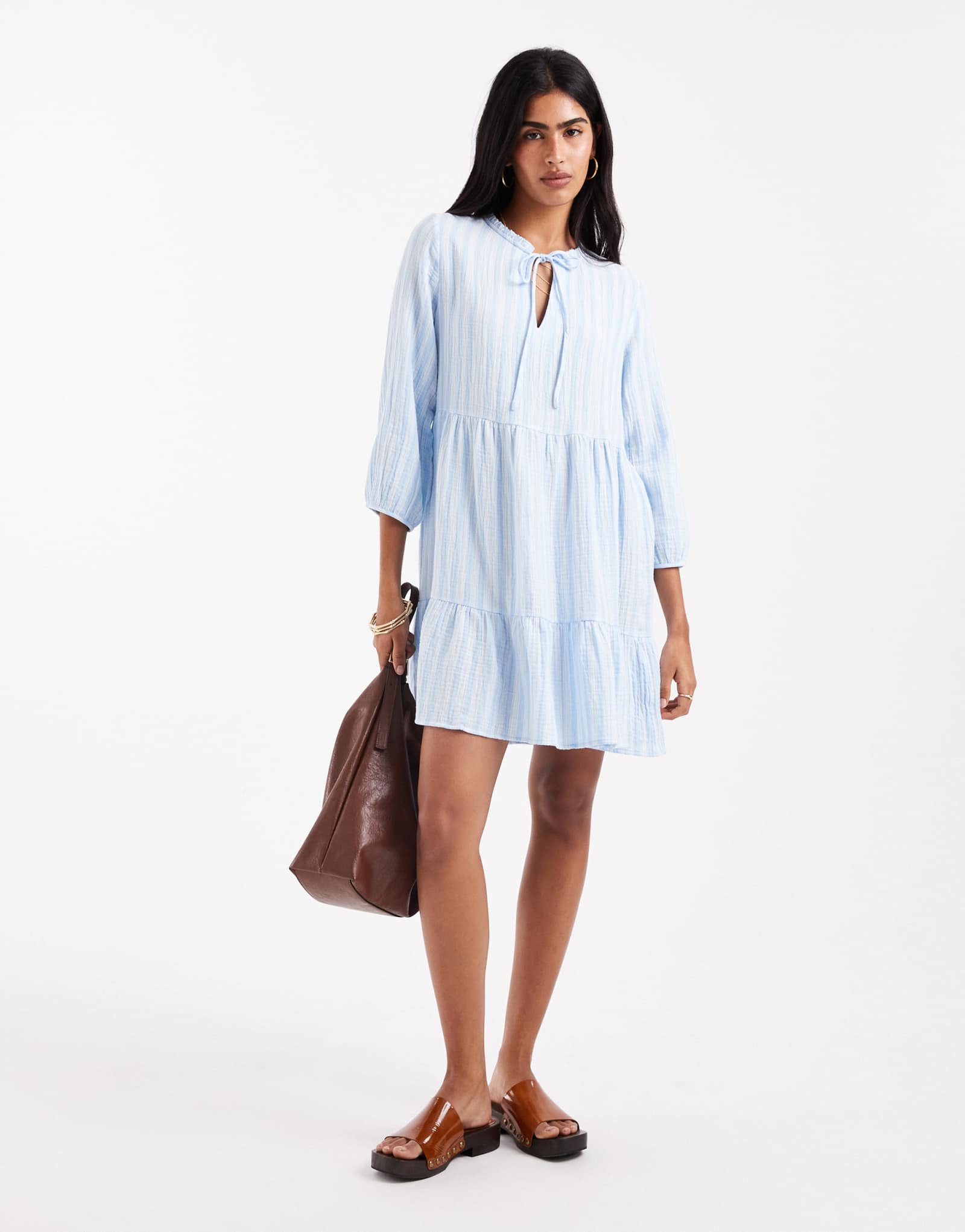 Мини-платье-халат Vero Moda в бледно-голубую полоску