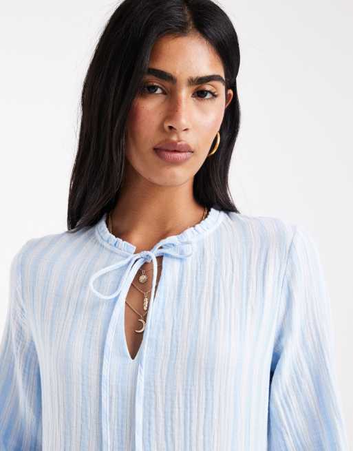 Vero Moda - Smock-minikjole med lyseblå striber, 2 af 4