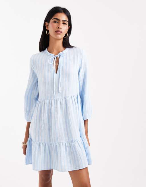 Vero Moda - Smock-minikjole med lyseblå striber, 4 af 4