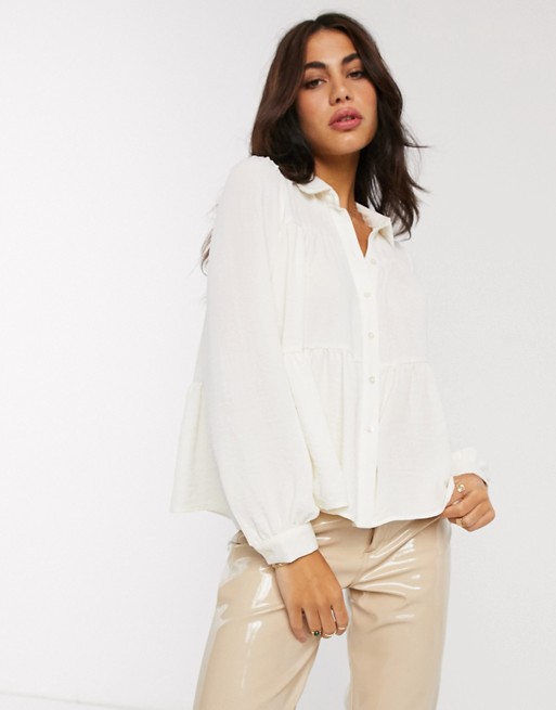 Vero Moda smock shirt with tiering in white