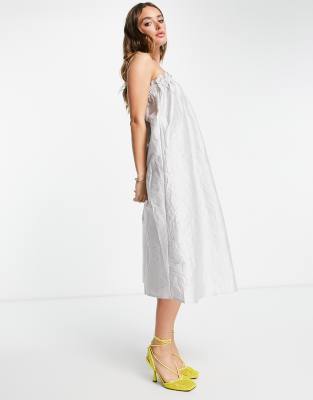 Vero Moda Smock Top Cami Midi Dress In Silver Sheen-gray