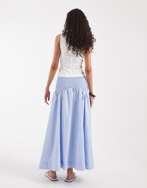 Vero Moda smock waist maxi skirt in light blue pinstripe, 2 of 5
