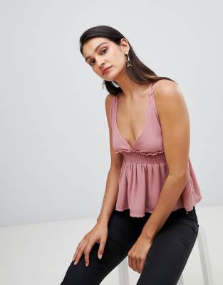Vero Moda Smocked Cami Top With Cross Back-Pink Pink