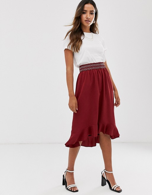 Vero Moda smocked embroidered skirt