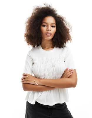 Vero Moda smocked short sleeved t-shirt in white