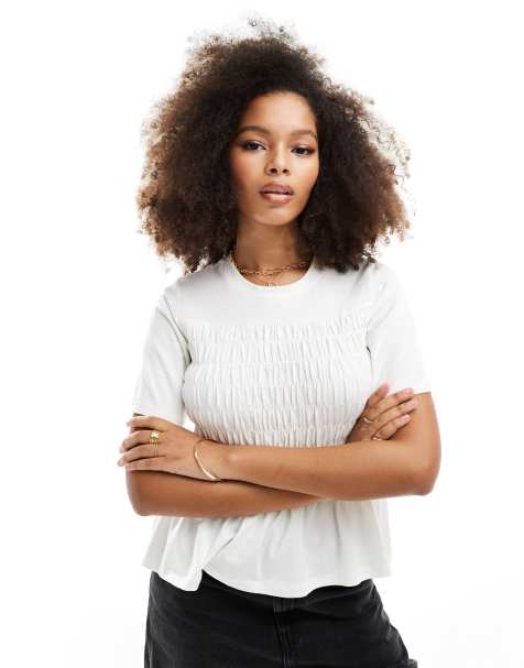 Vero Moda smocked short sleeved t-shirt in white - view 1