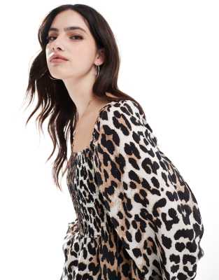 Vero Moda Smocked Top With Square Neck In Multi