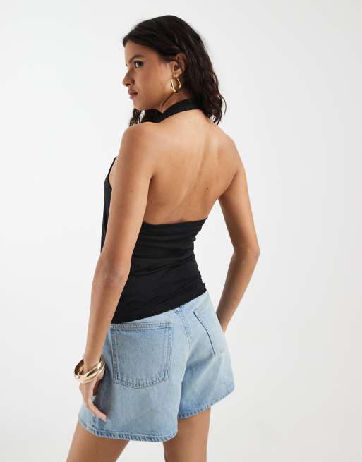 Vero Moda smooth jersey halter neck top in black, 3 of 4