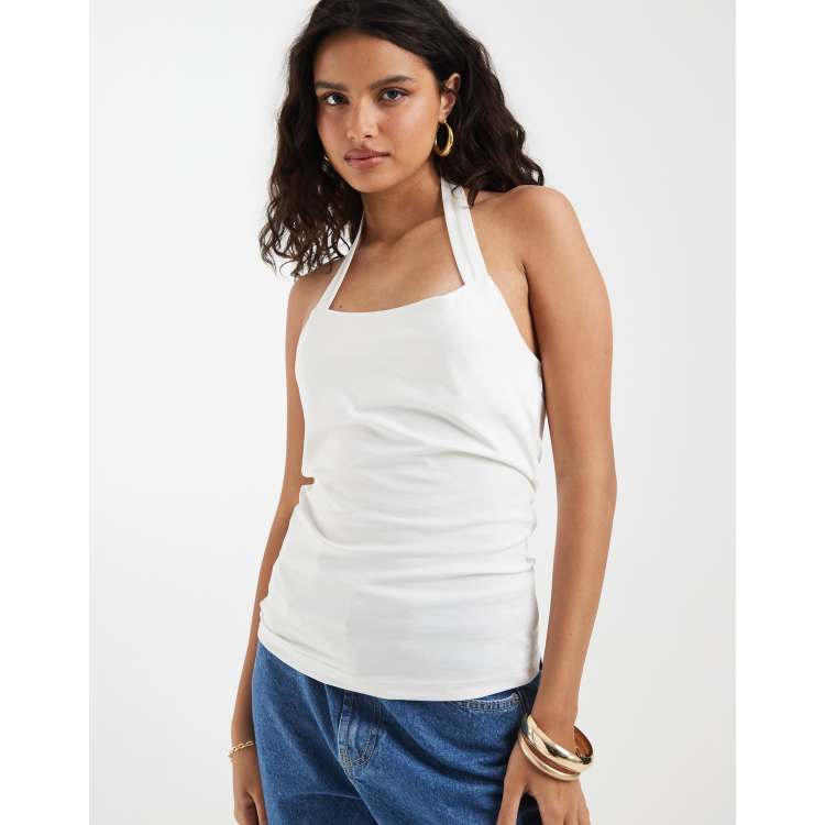 Vero Moda smooth jersey halter neck top in white | ASOS