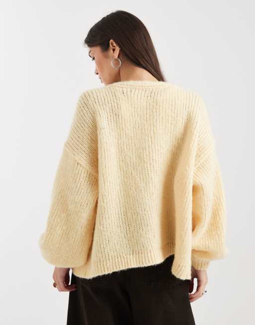 Vero Moda – Smörgul, mjuk kofta utan knäppning med blusärmar, 4 av 4