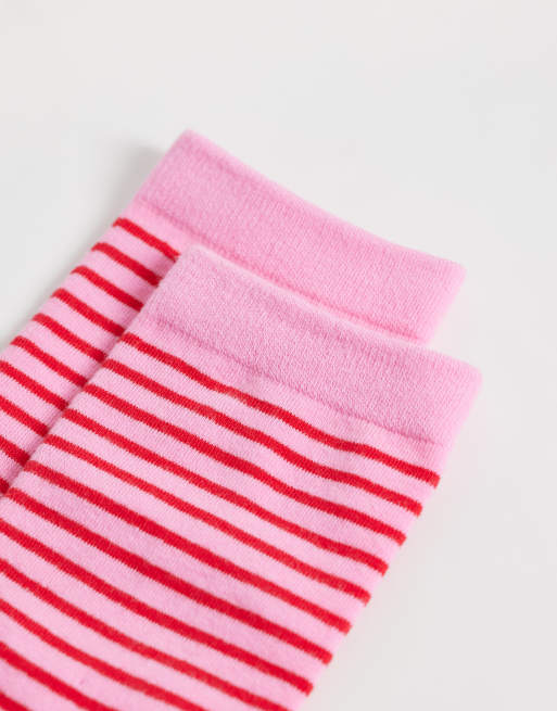 Vero Moda socks in pink with bright pink stripe, 2 of 3
